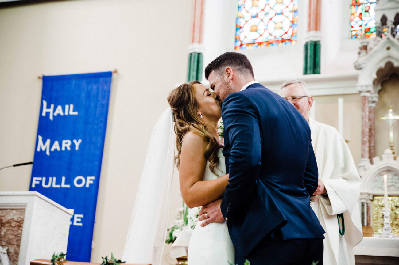 Couple first kiss at St Sylvester's Church Malahide