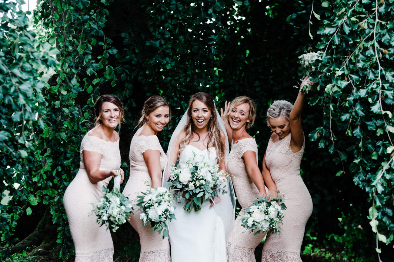 Bridal party at the weeping willow tree at Bellinter House wedding