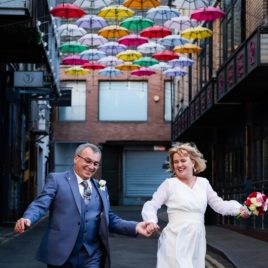wedding portrait of a couple dancing in Anne Street, Dublin city.