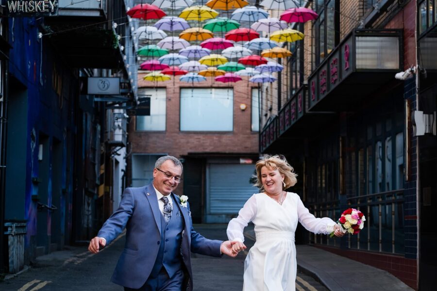 wedding portrait of a couple dancing in Anne Street, Dublin city.