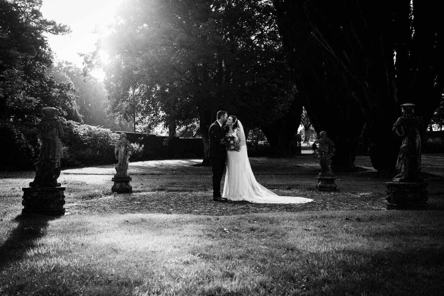 bride and groom at Tankardstown House gardens
