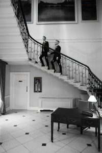 wedding portraits on the stairs at The Merrion Hotel