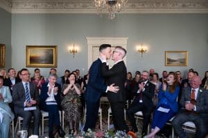 First wedding kiss at The Merrion Hotel