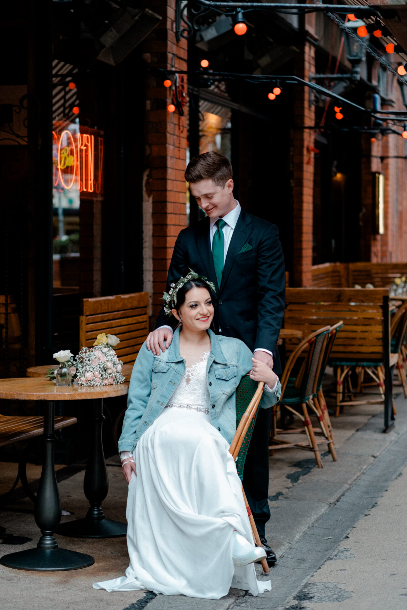 couple standing outside Fade street, Dublin City wedding