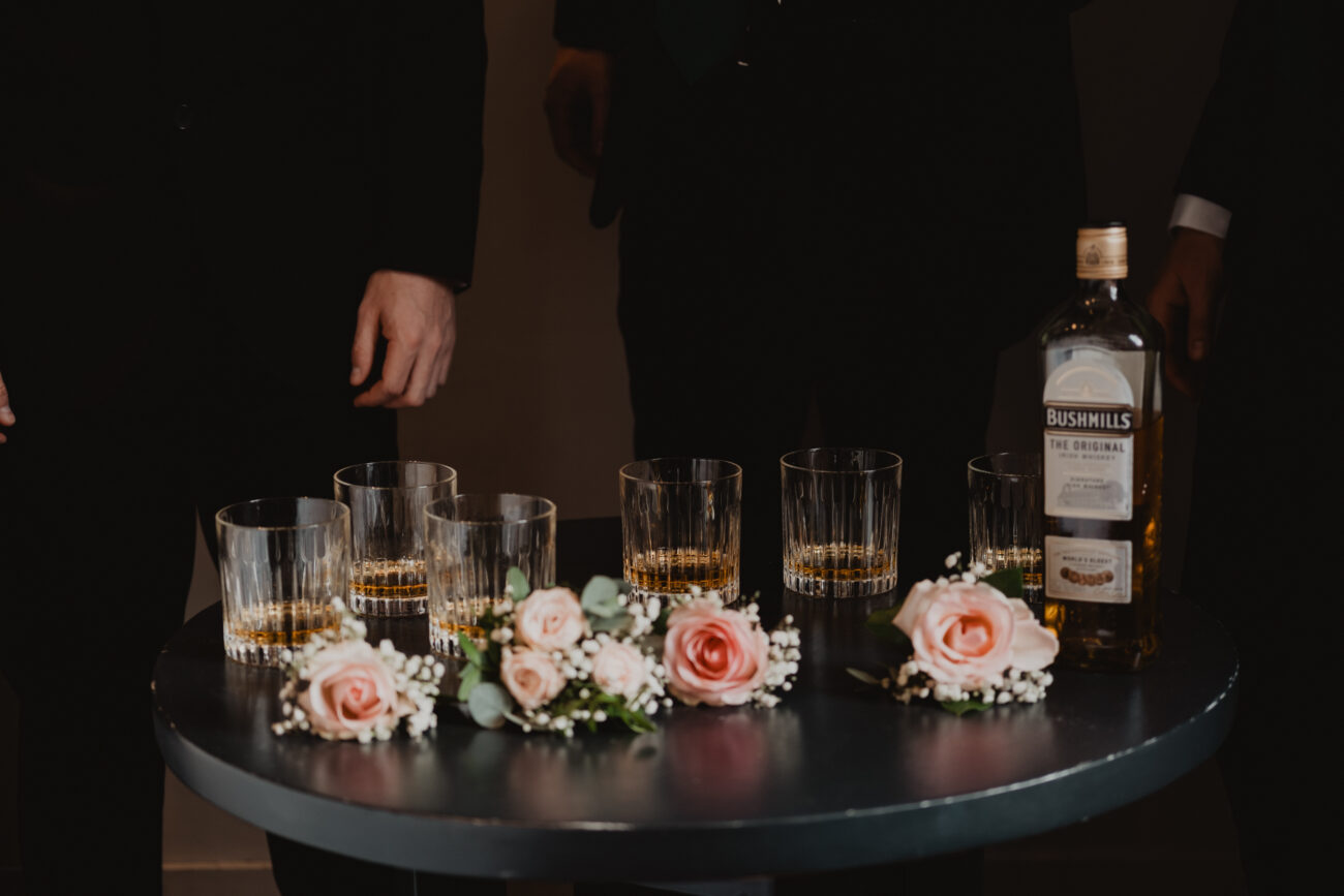 details of groomsmens drinks before the ceremony at The Clarence Hotel