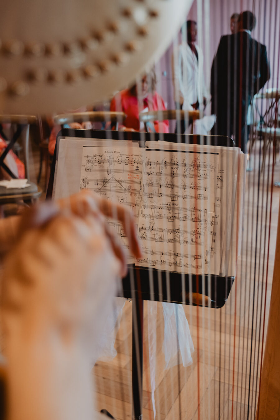 Clara Booth Harpist playing in Rose Room at The Clarence Hotel