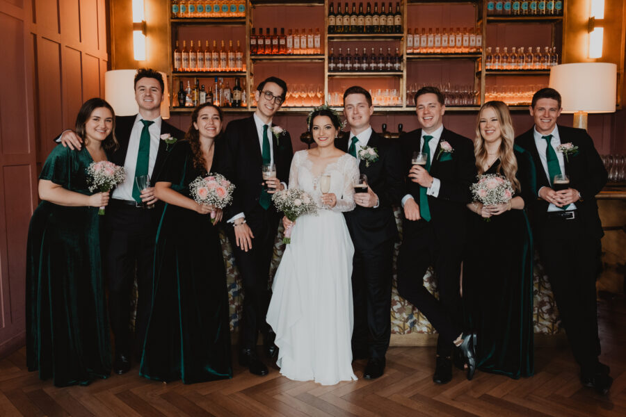 Bridal party at the bar in The Clarence Hotel