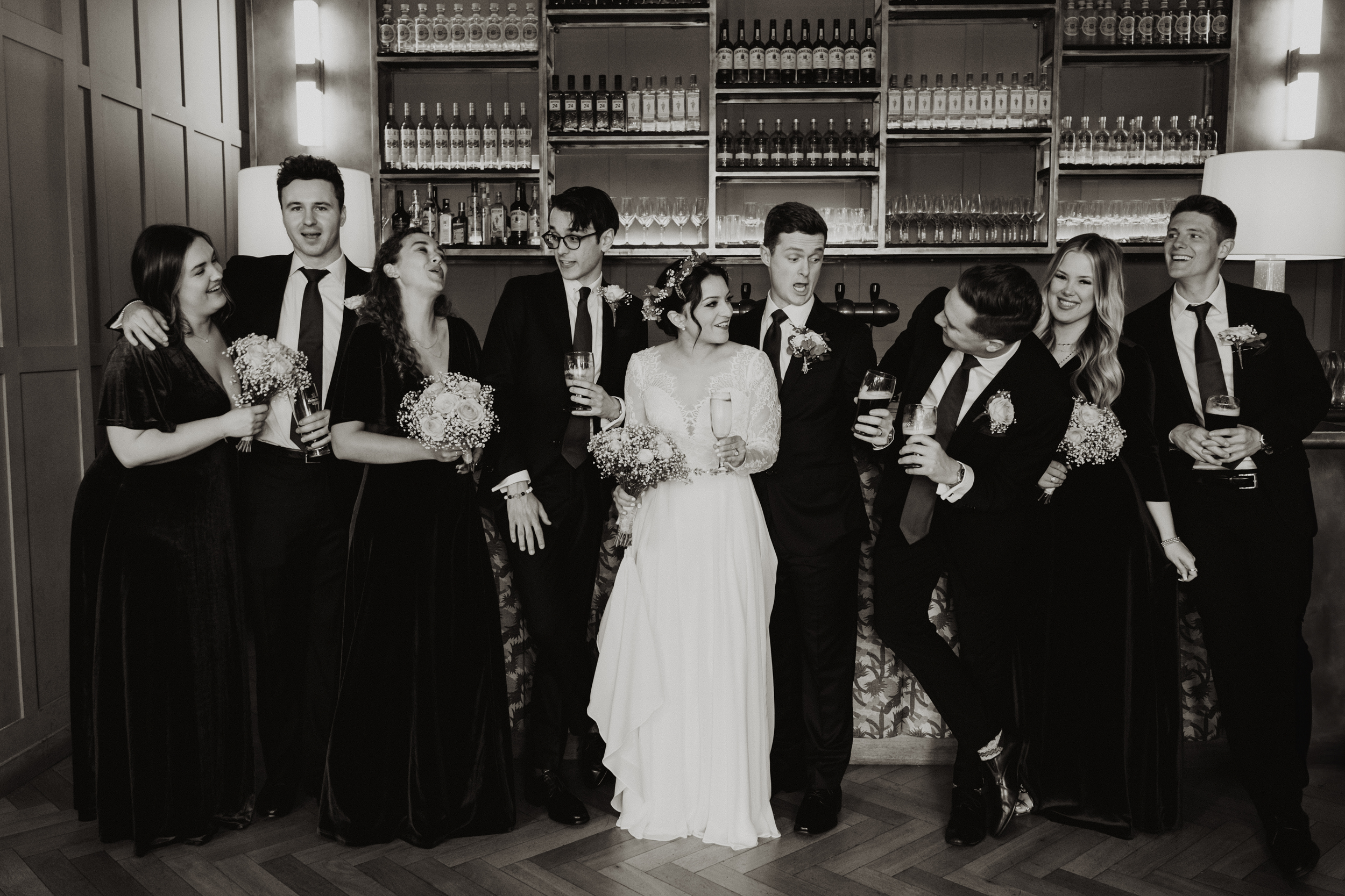 Bridal party at the bar in The Clarence Hotel