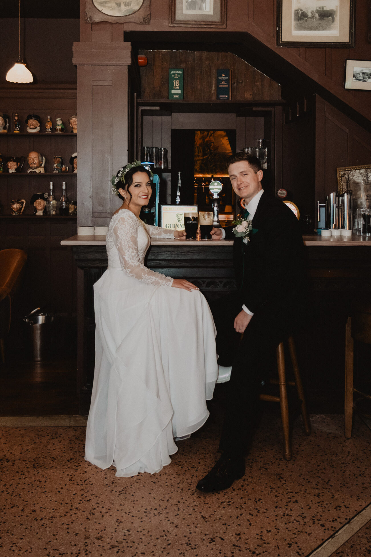 Bride and groom at The Bar at The Clarence Hotel