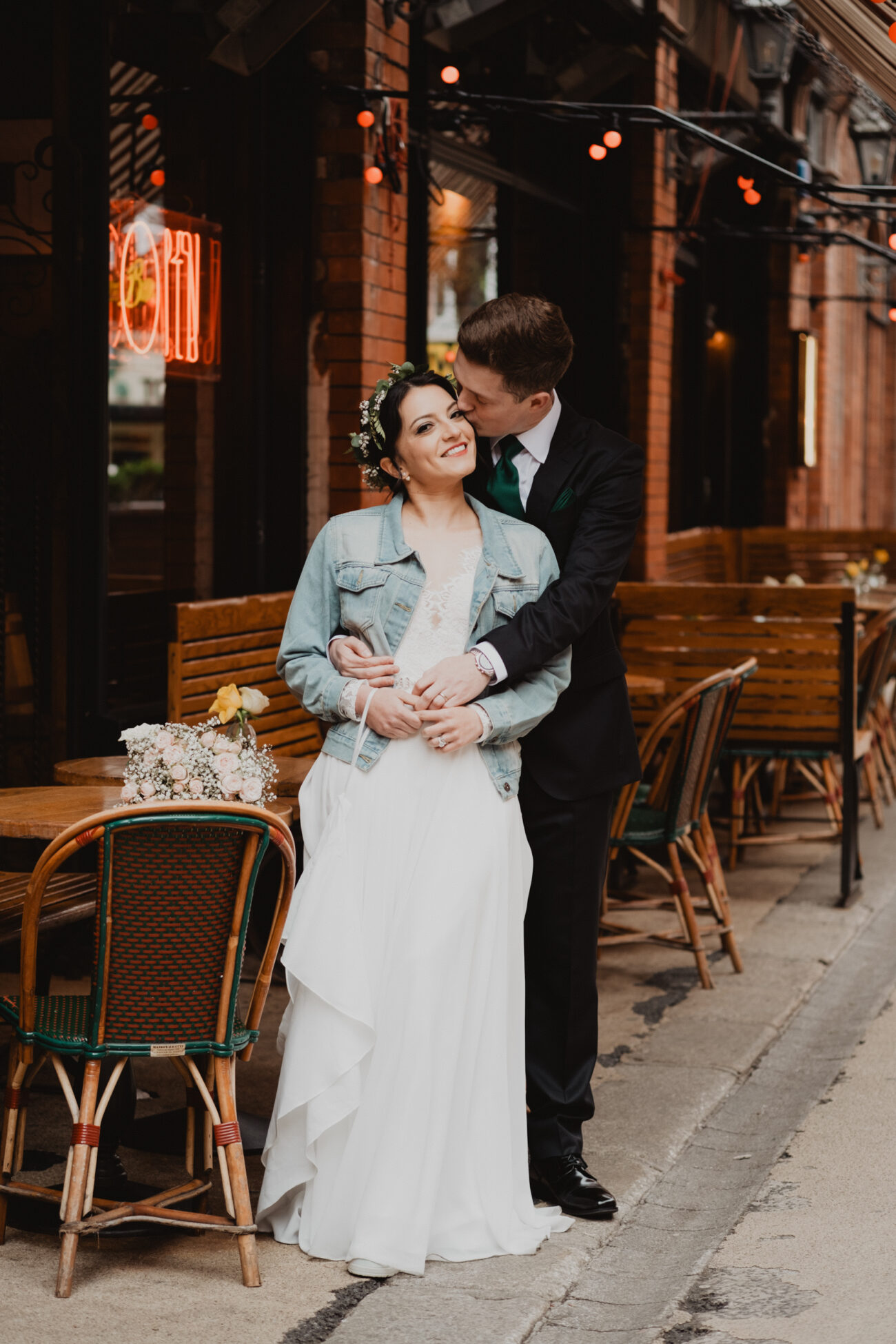 couple standing outside Fade street, Dublin City wedding