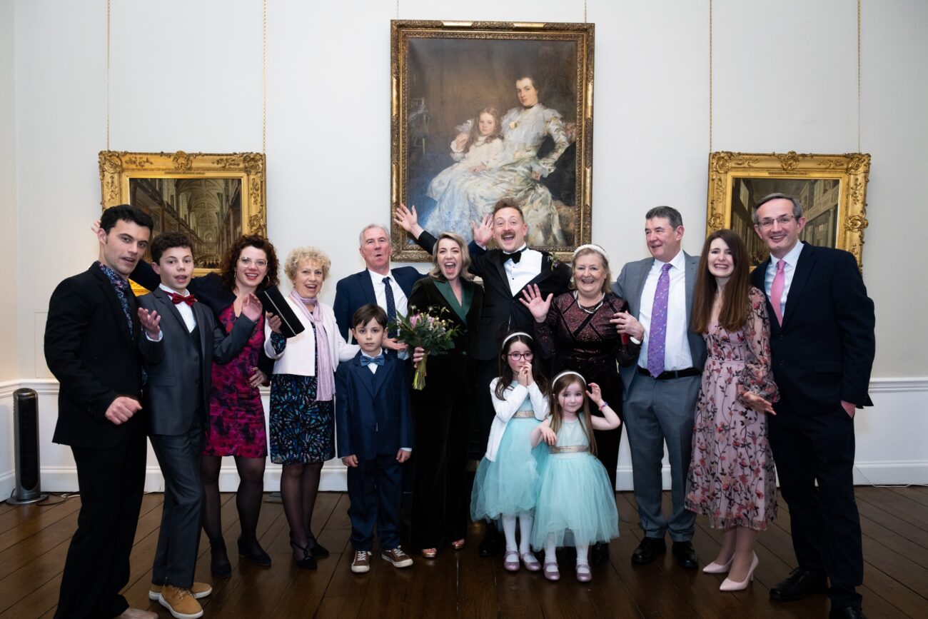 Family groom shot at no 5 South Leinster Street at a wedding at The National Gallery of Ireland