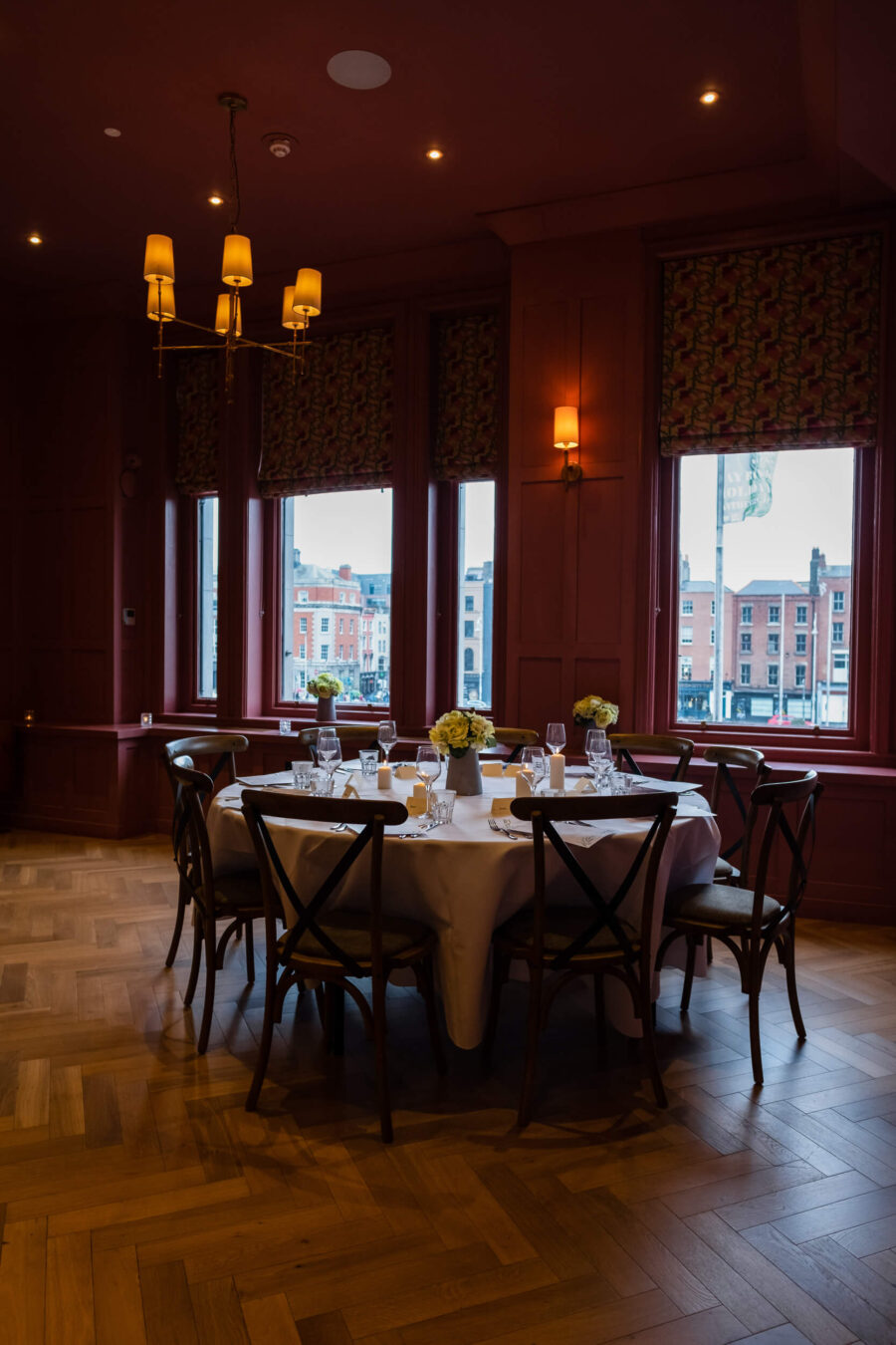 Dinner setup of The Rose room at The Clarence Hotel