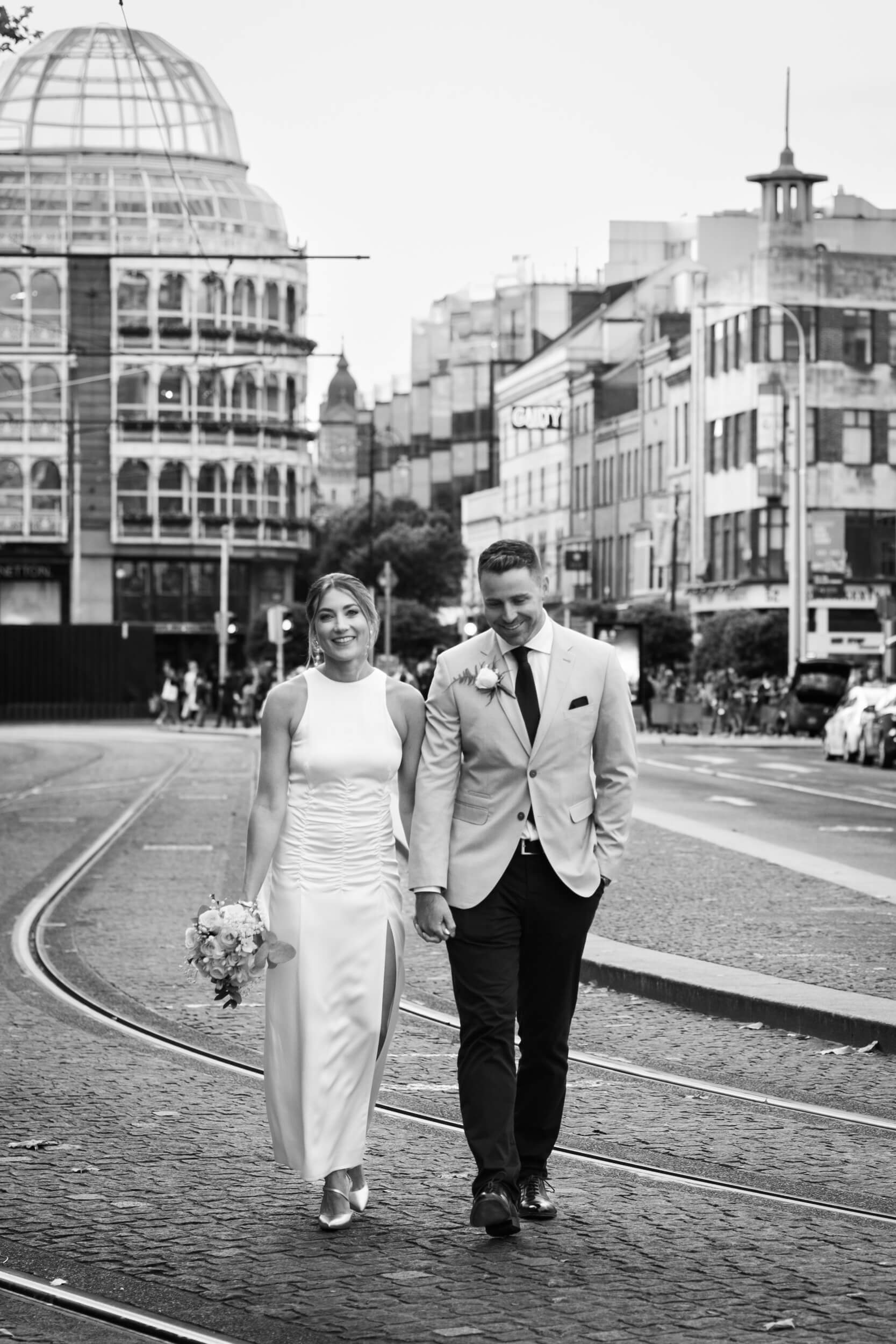 Couple walking in the streets of Stephen's Green, Dublin, Wedding planning guide