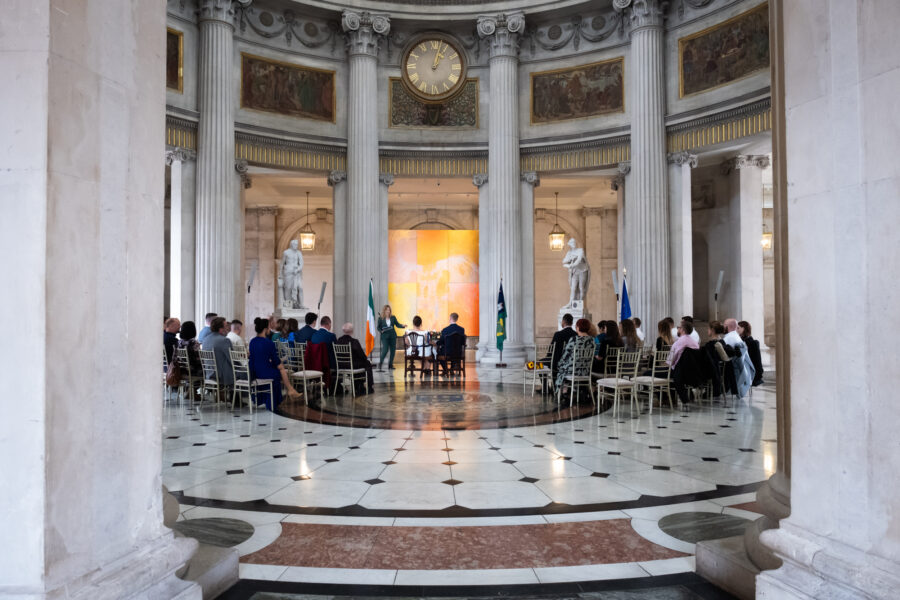 wide shot of ceremony at Dublin City Hall, Dublin City Hall wedding