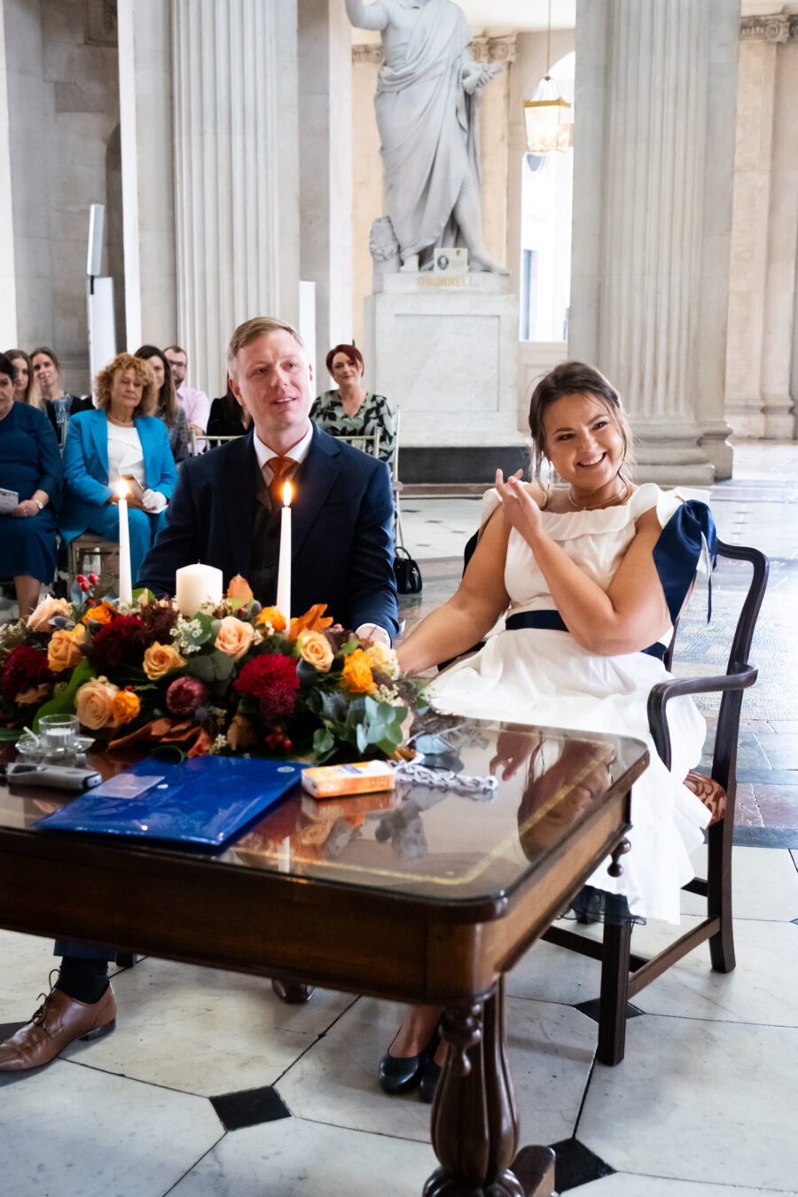 couple laughing during the ceremony at Dublin City Hall, Dublin City Hall wedding