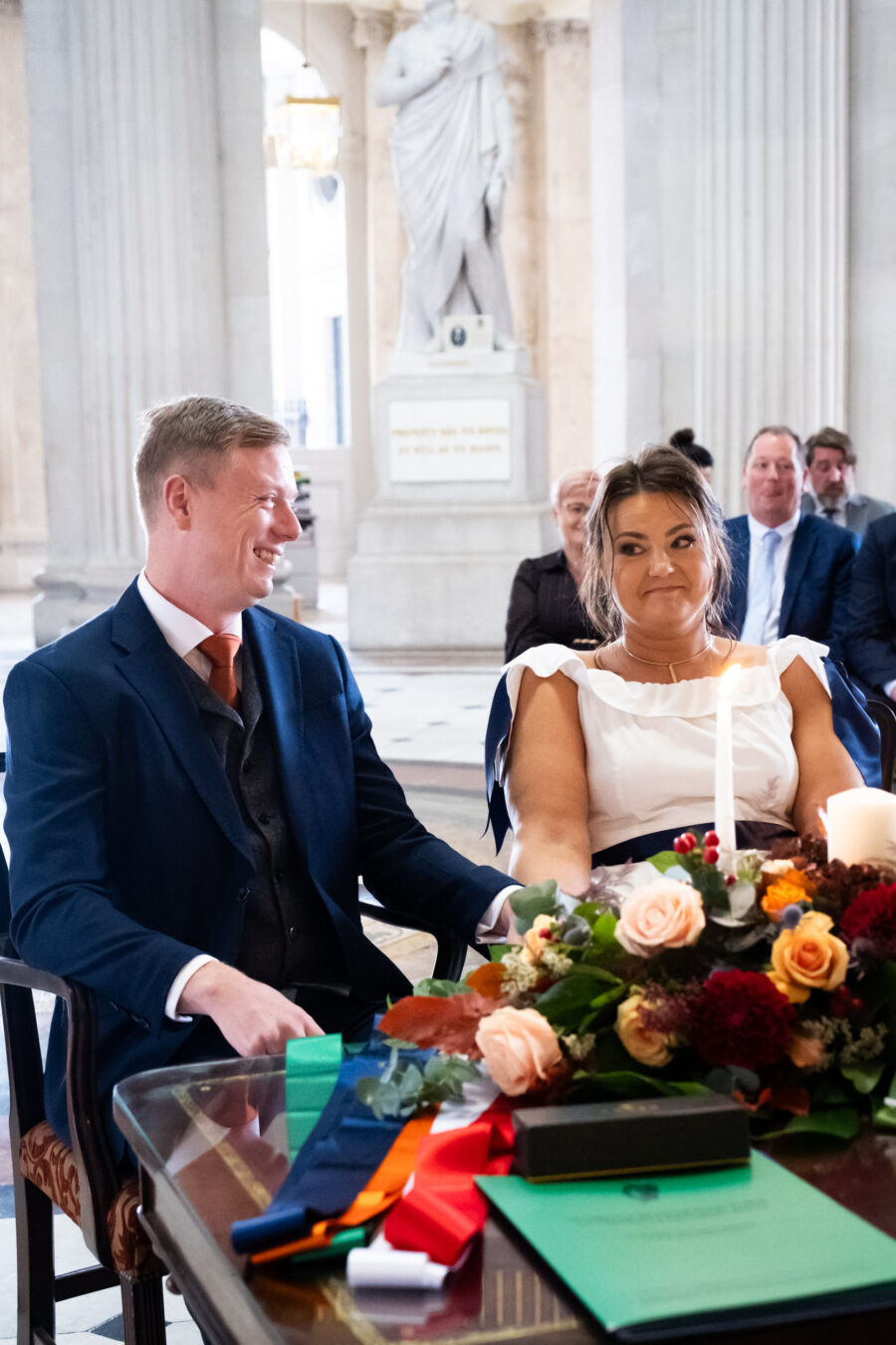 couple laughing during the ceremony at Dublin City Hall, Dublin City Hall wedding