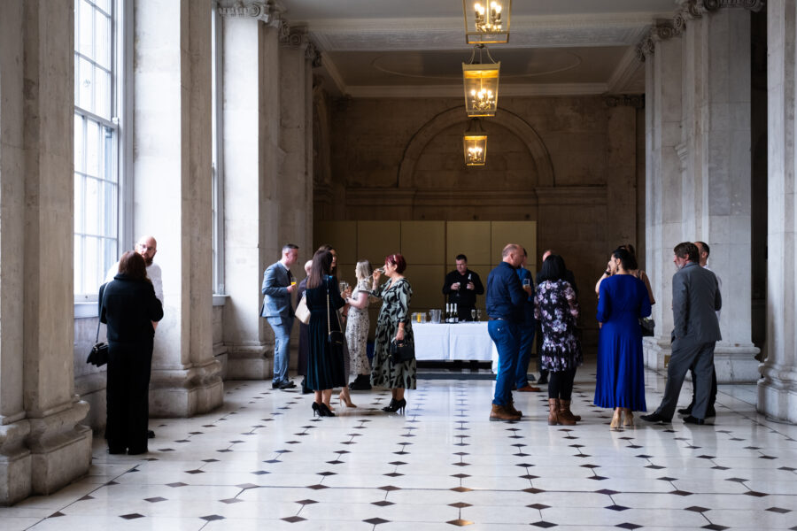 guests chatting during cocktail hour at Dublin city hall