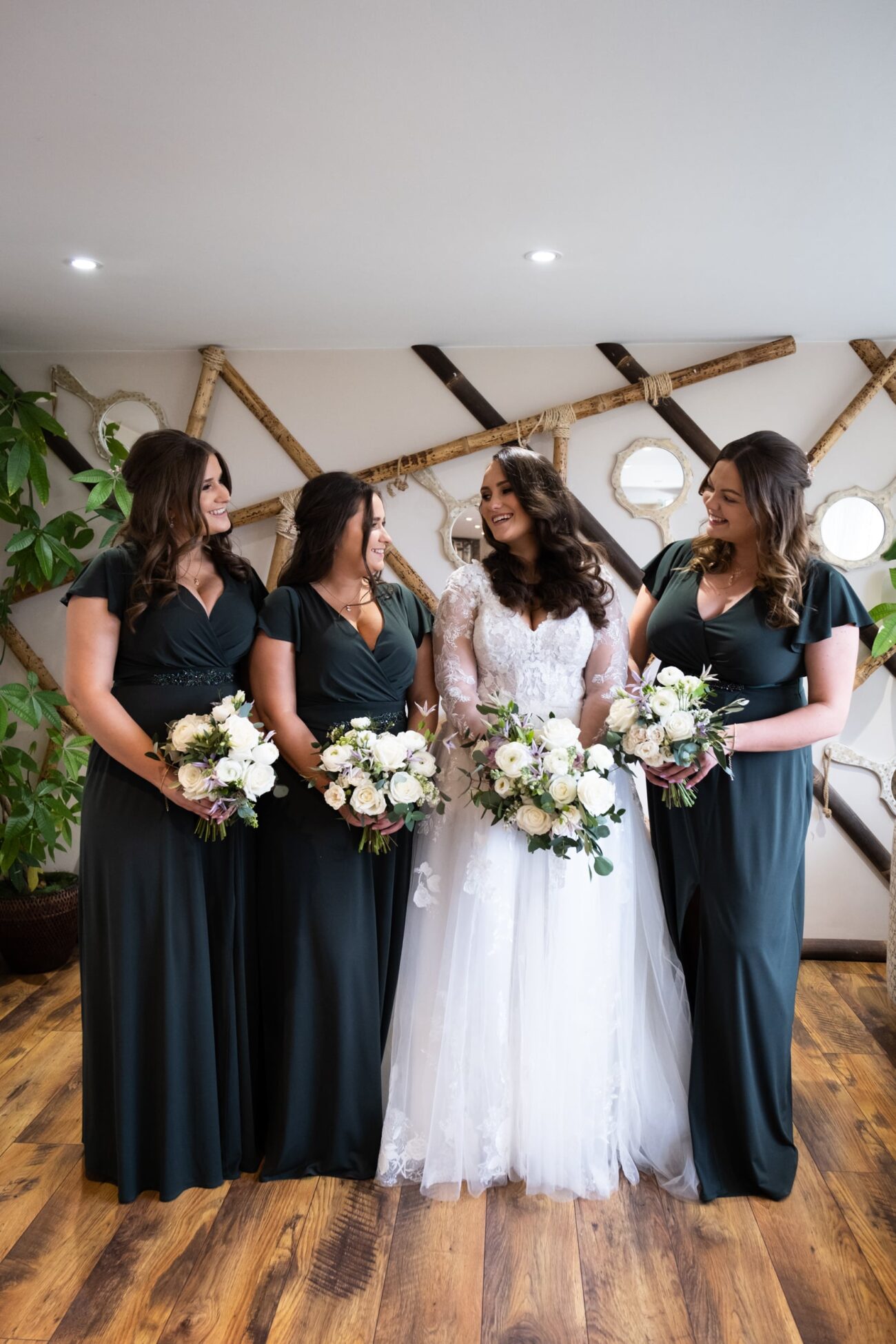 bride and bridesmaids all dressed up at Ballymagarvey Village