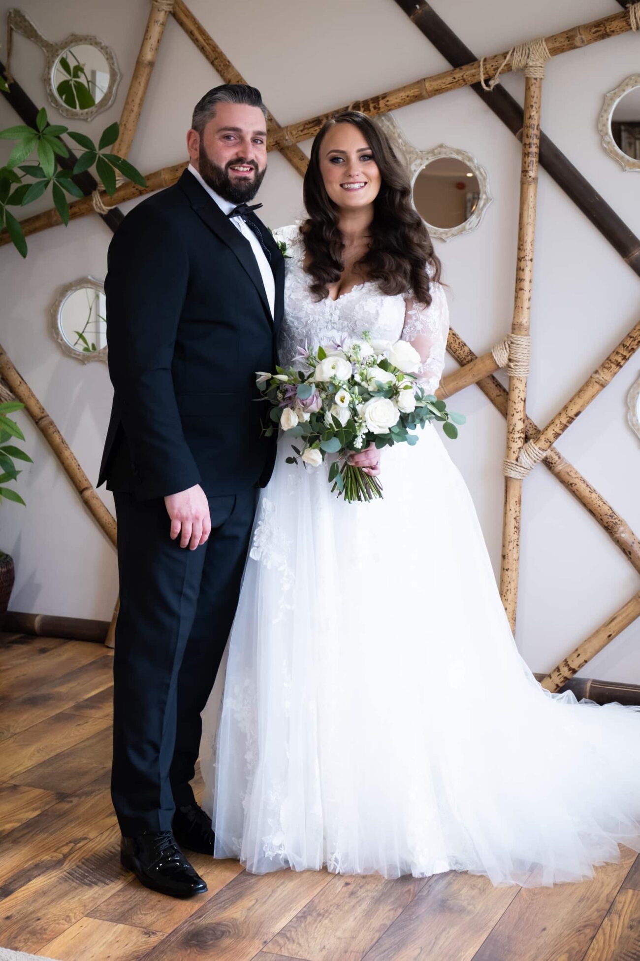 bride and groom at in the barn at Ballymagarvey Village