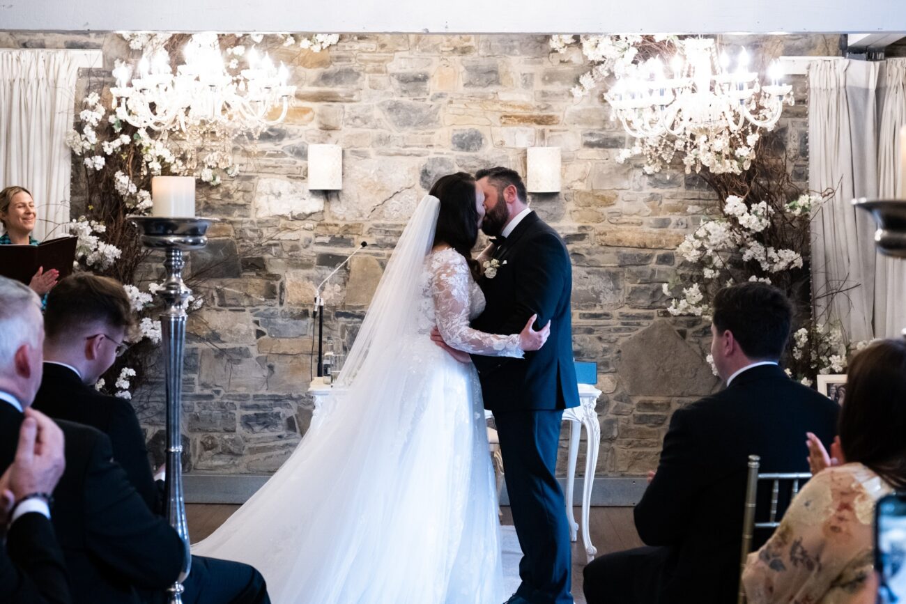 first kiss at Ballymagarvey wedding ceremony