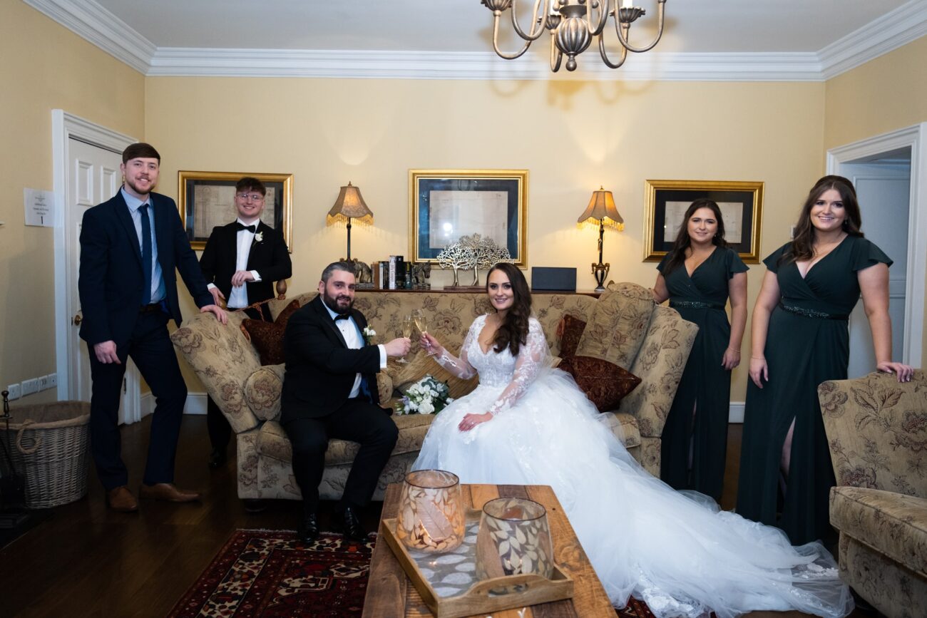 Bridal party in the loung of Manor house at Ballymagarvey Village