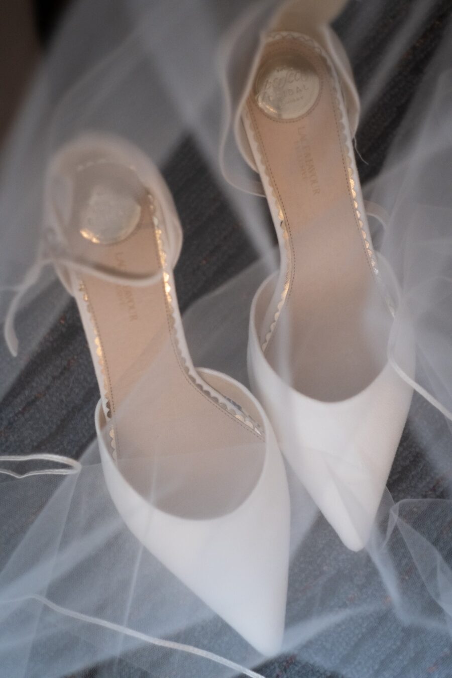 Shoes decorated with the wedding veil. Wedding at Killashee hotel