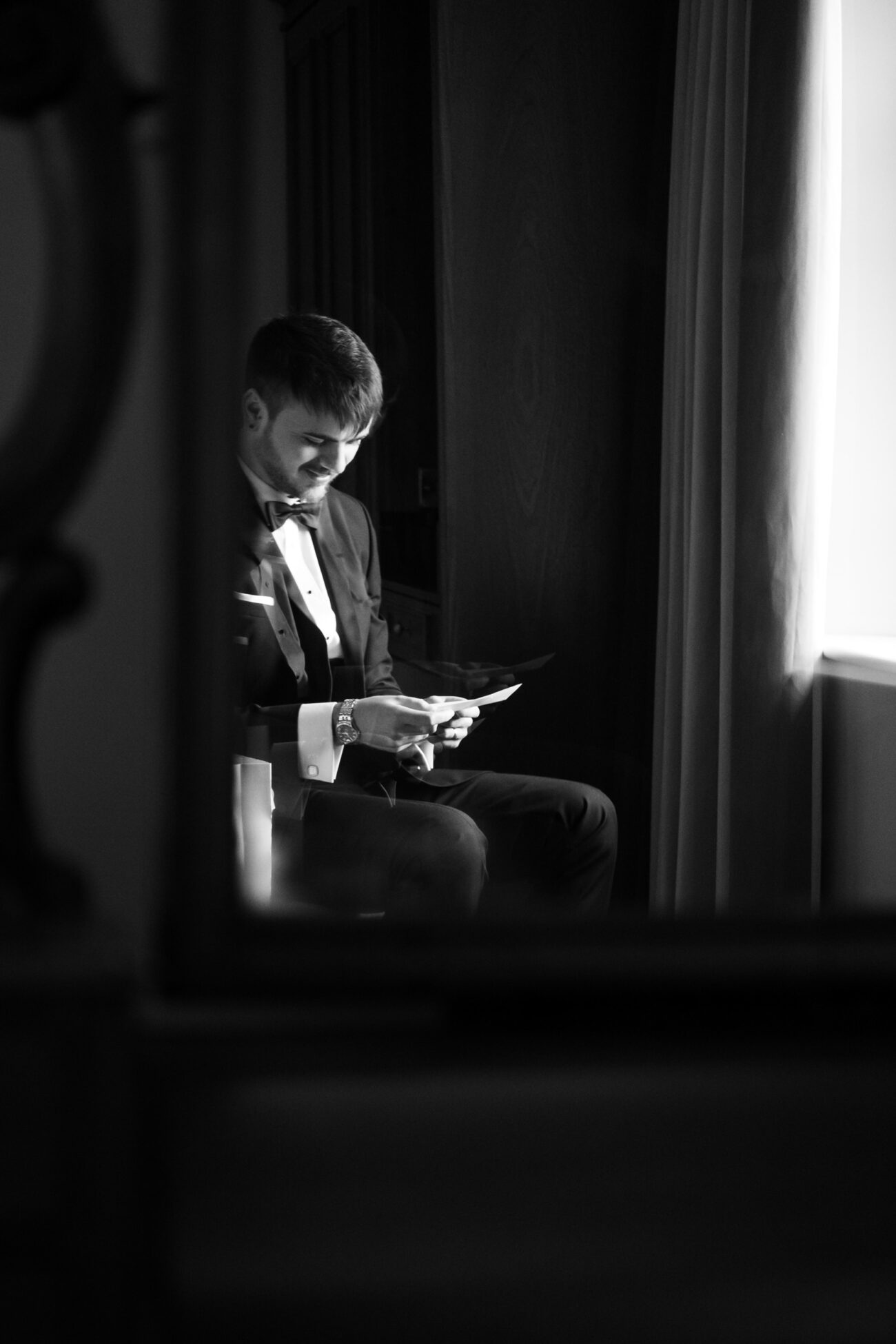 Groom reading his letter from the bride at Killashee Hotel wedding