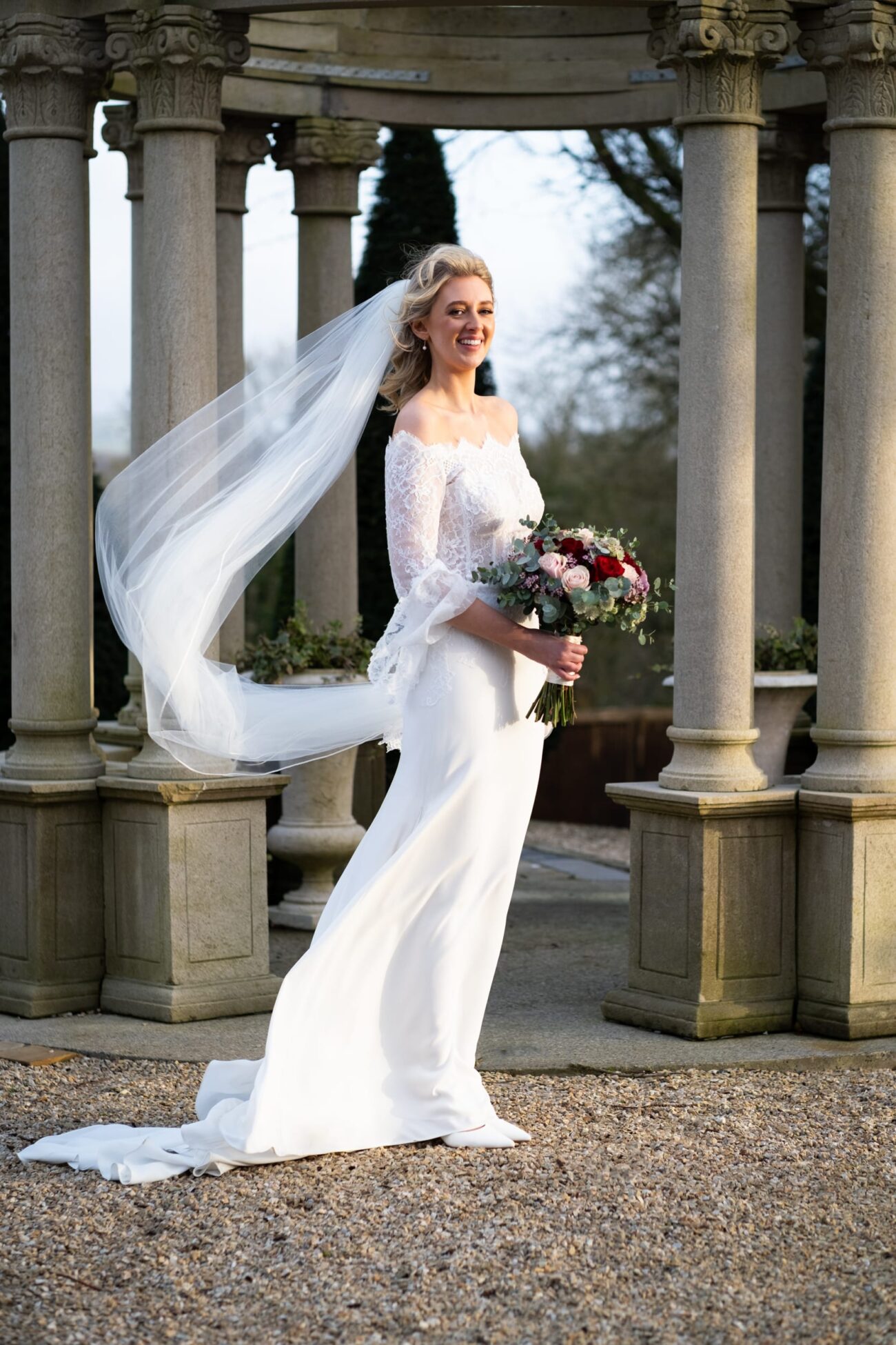 Bride standing infront of the gazeebo at Killashee Hotel, Killashee Hotel wedding