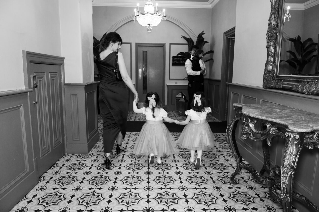 Mother walking with two children into the dining room at Killashee Hotel