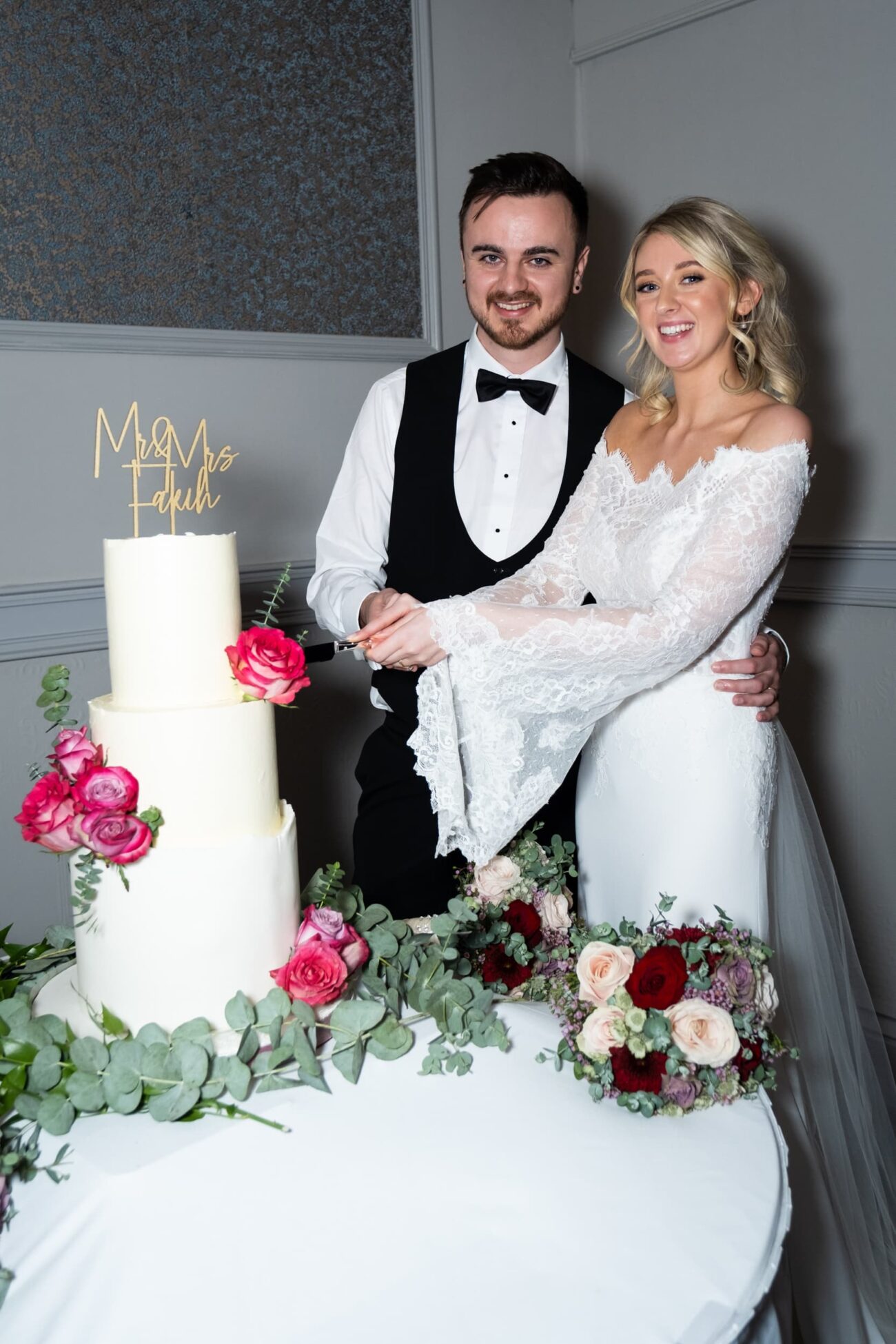 Bride and groom cutting the cake at Killashee Hotel