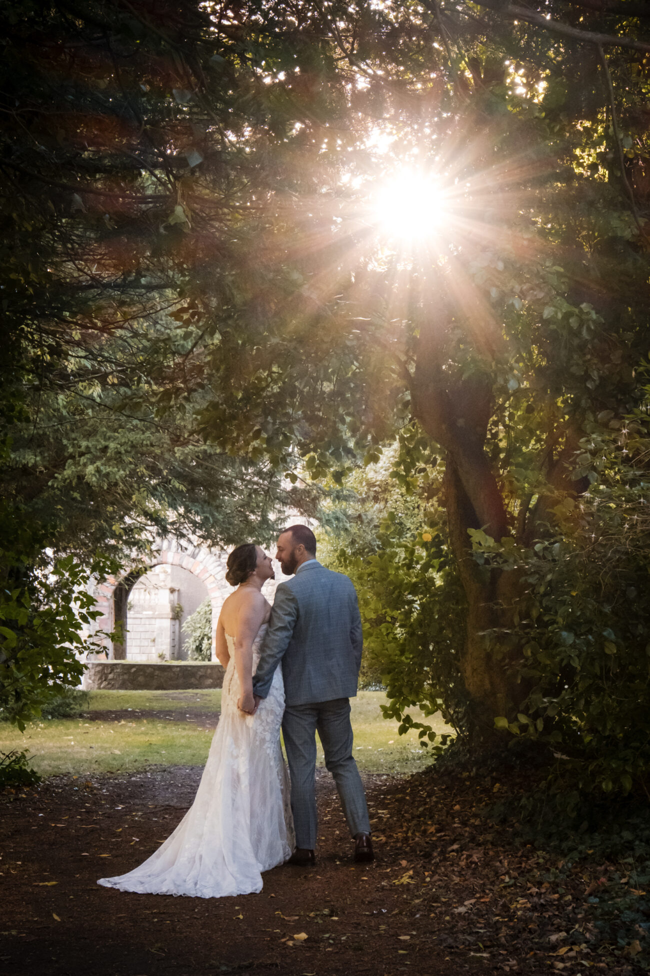 couple walking at the forrest in Howth Castle. Vow renewal Howth