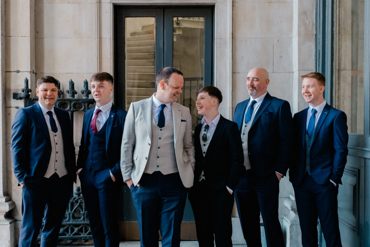 Groomsmen possing at City Hall, Dublin