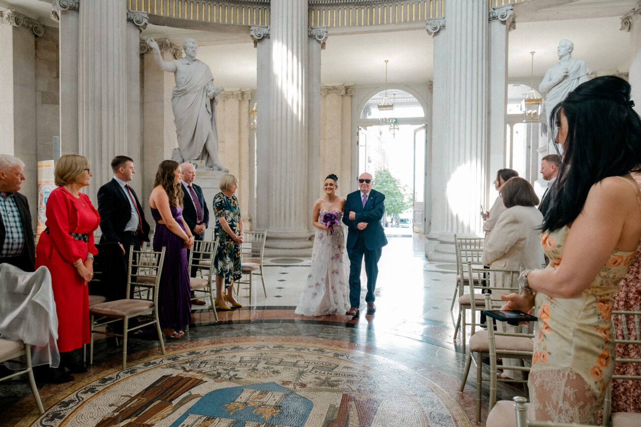 Bride walking down the aisle at Dublin City Hall