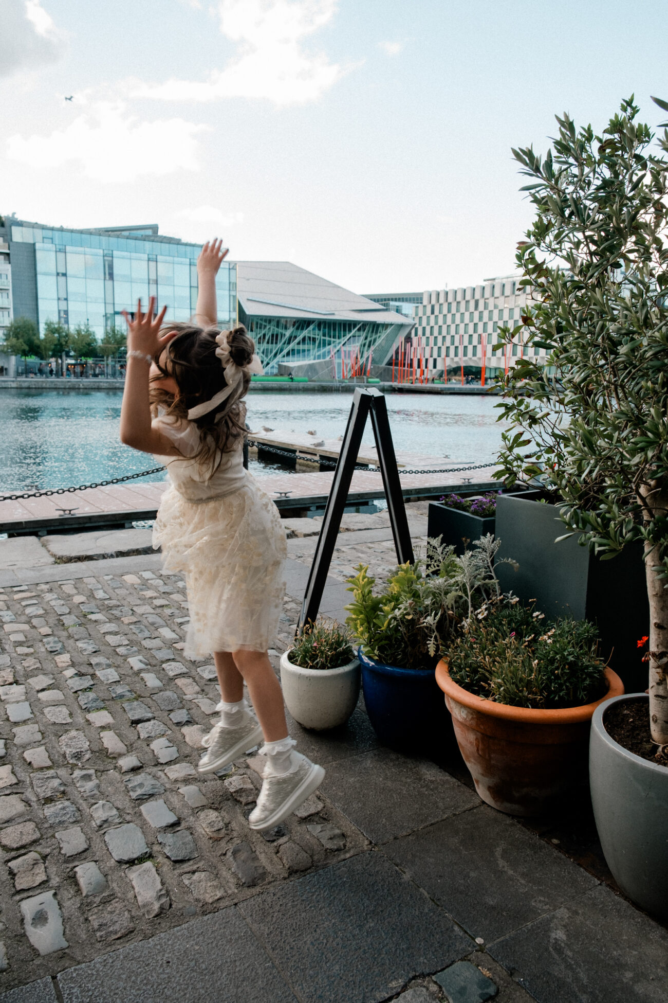 girl standing outside Charlotte Quay restaurant