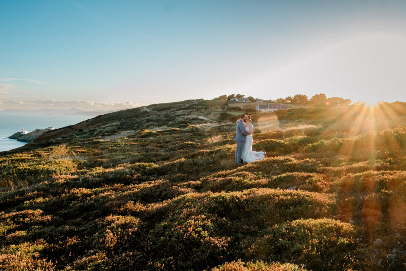 wide shot of a Howth Elopement on Howth Summit