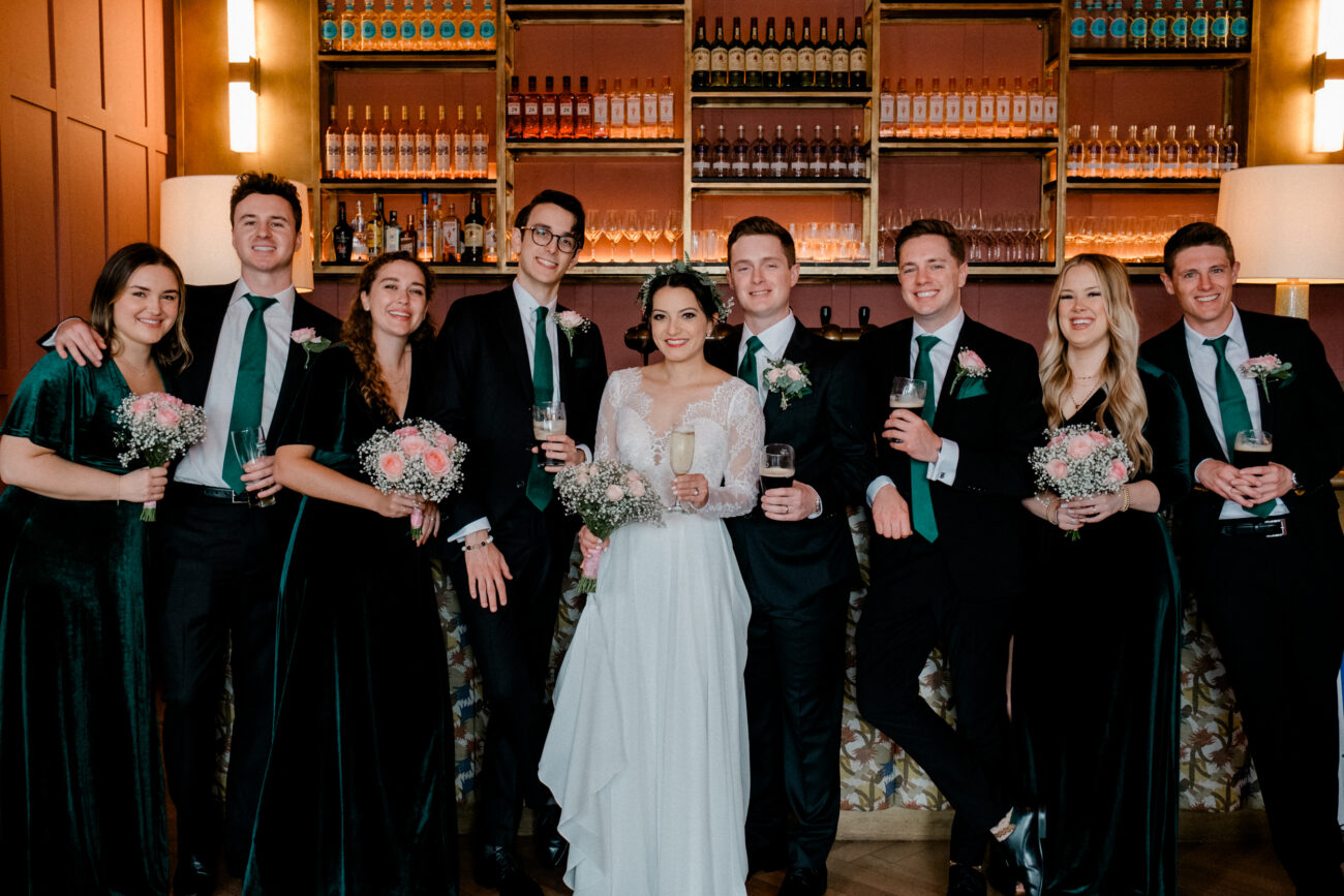 bridal party group shot at The Clarence hotel