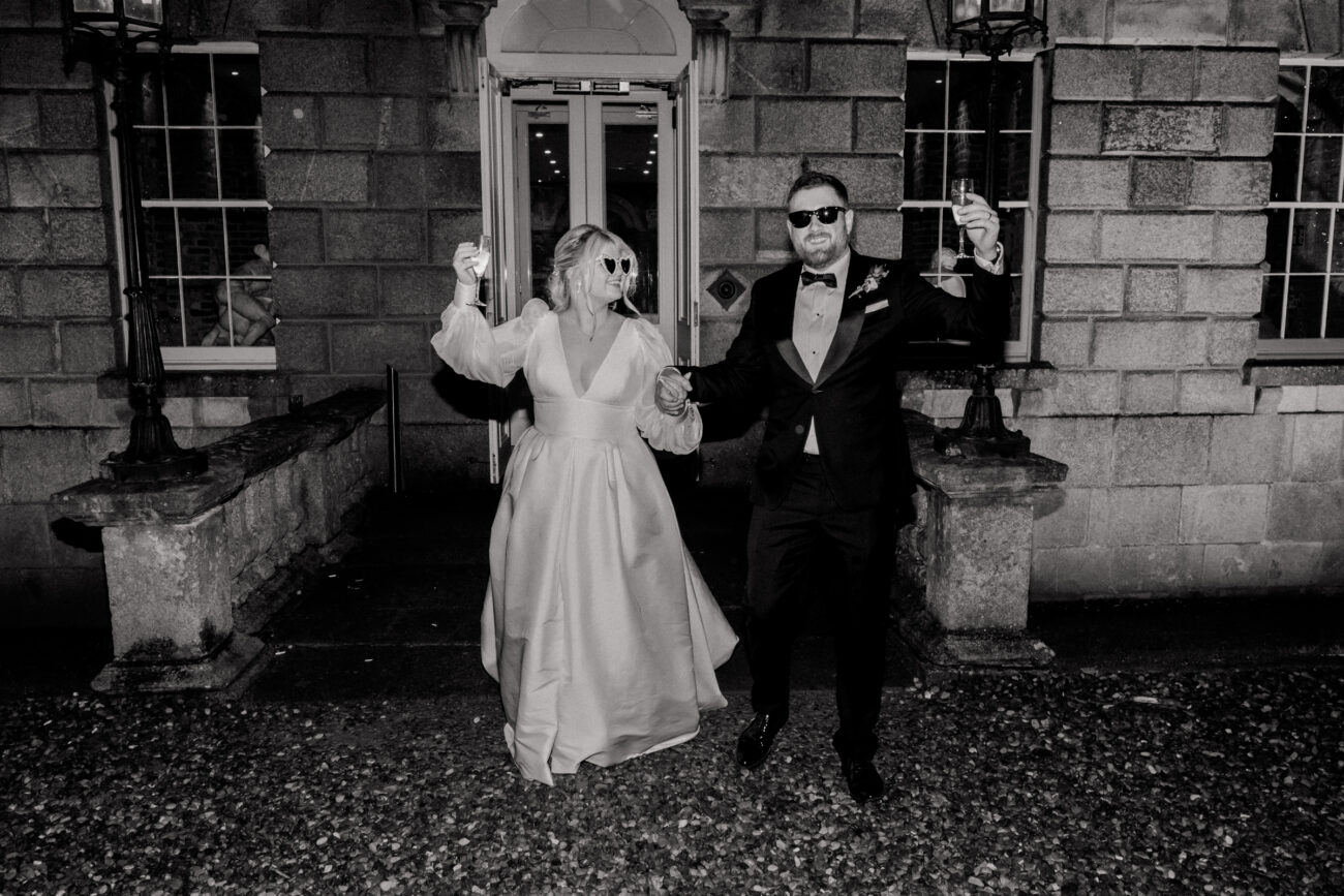 Bride and groom doing some night time flash shots outside Powerscourt estate