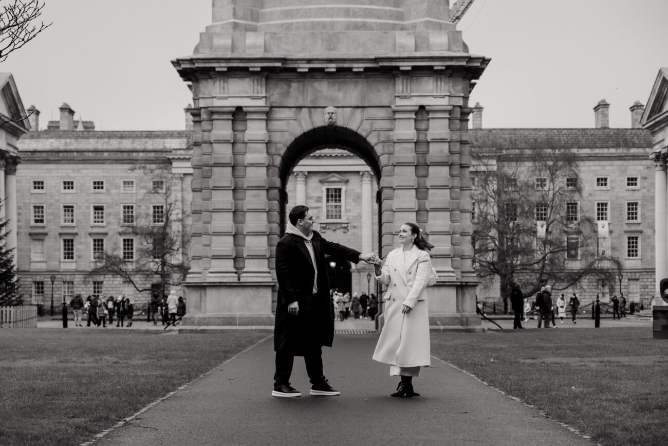 Couple dancing on the grounds of Trinity College