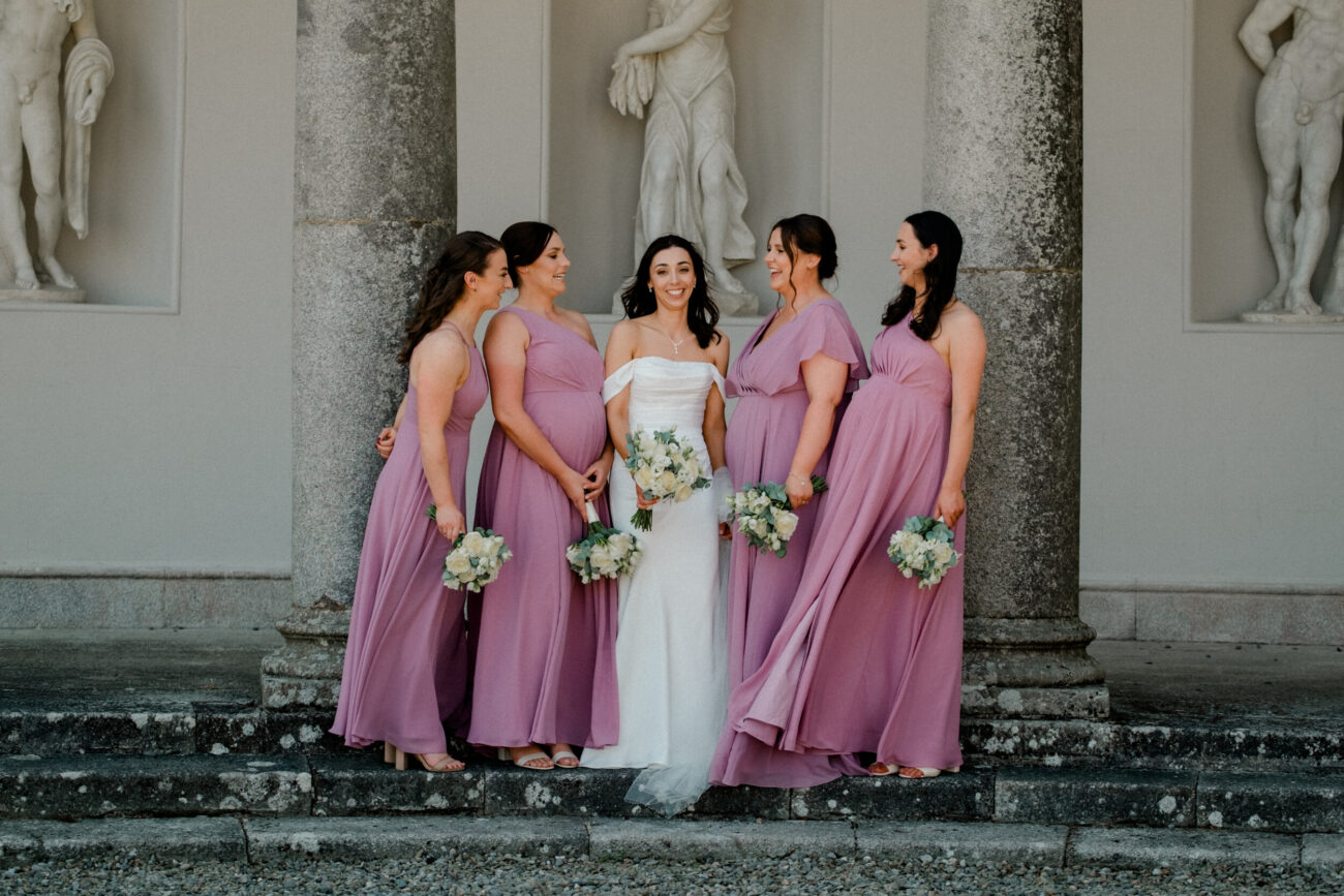 bridesmaid poses for wedding portraits Russborough House, 