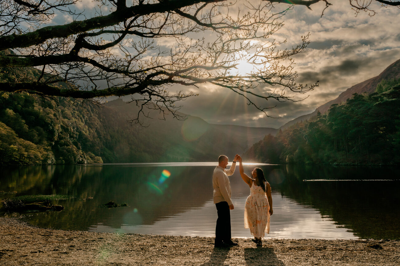 Engagement photography at Glendalough lakes, Wicklow, couples photographry