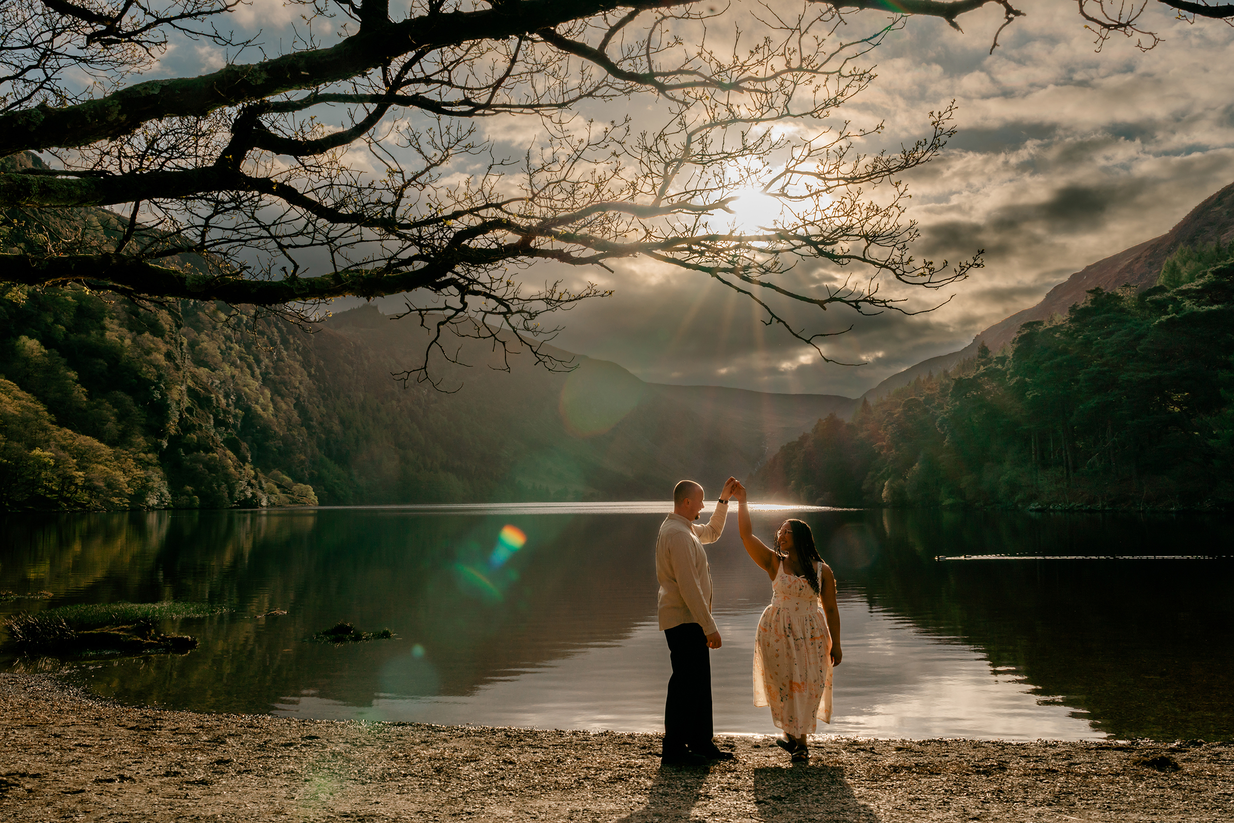 Engagement photography at Glendalough lakes, Wicklow, couples photographry